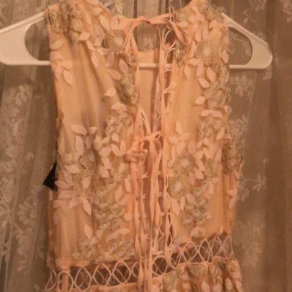 Elegant peach lace tool lined dress - Picture 5 of 6